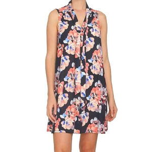 CECE by Cynthia Steffe Womens Dress‎ Black Floral Tie Neck Shift Size 6